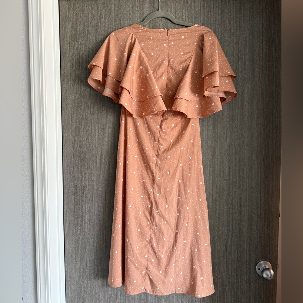 Elegant Peach Polka Dot Dress - Picture 3 of 4